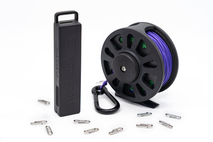 Hook and Roll lure retriever with multifunctional reel and high-visibility braided line